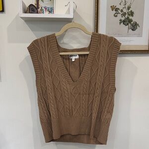 Vigoss Tan Cable Knit V-Neck Sweater Vest
